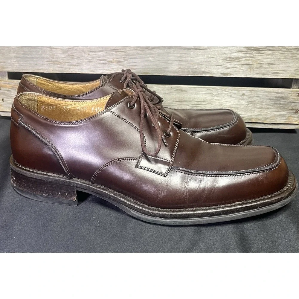 Bacco Bucci Brown Leather Lace Up Shoes 11.5 D Made In‎ Italy 6501